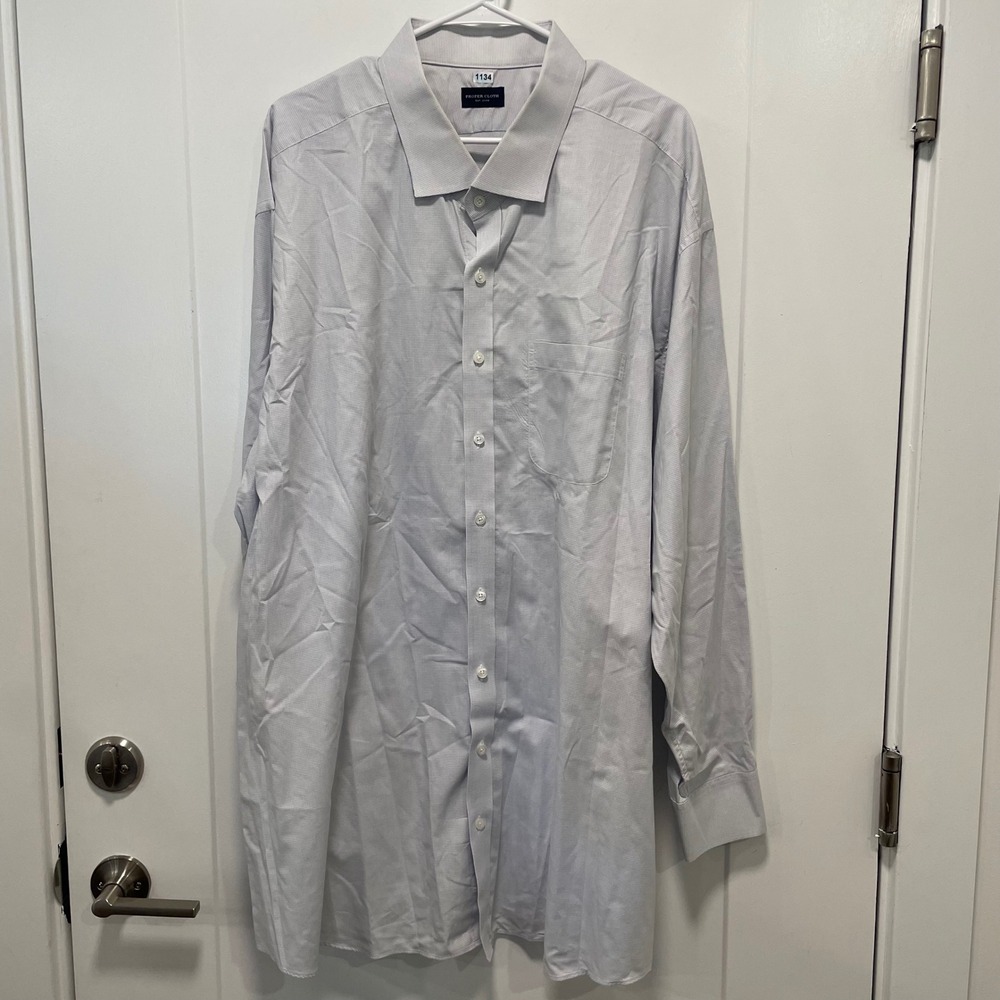 Proper Cloth Mens Blue White Micro Houndstooth Long Sleeve Dress Shirt 28x37